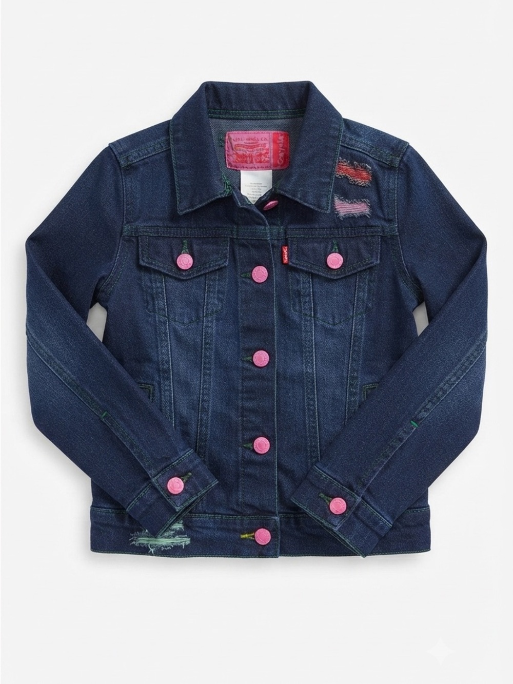 Crayola x Levi's Distressed Denim Trucker Jacket Pink Snap Buttons Size 5-6Y - Picture 1 of 5
